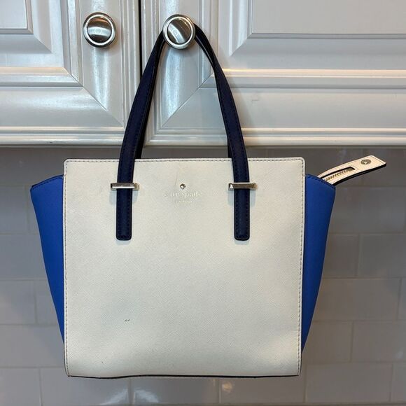 Kate Spade Purse Handbag Leather Crossbody Color Block Blue Satchel Tote Bag - Picture 2 of 16